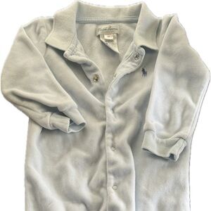 Light blue velvet Ralph Lauren Polo baby footie, size 6M